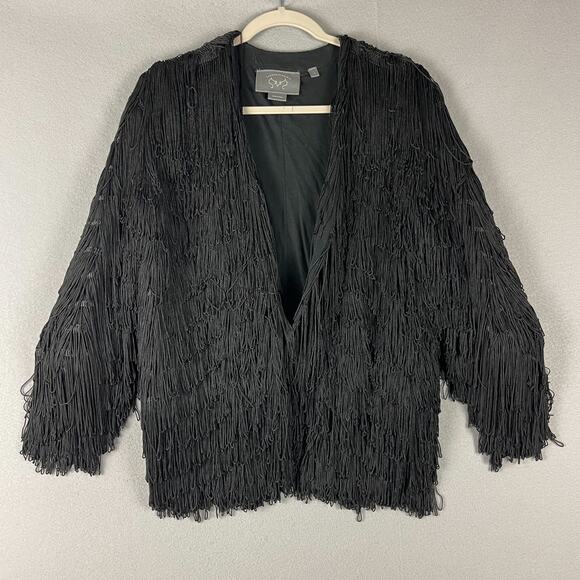 Anthropologie Vanessa Virginia Jacket Womens XS Black Fringe Whimsigoth Flapper - Picture 1 of 16